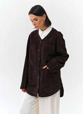 Удлиненная куртка из натуральной замши