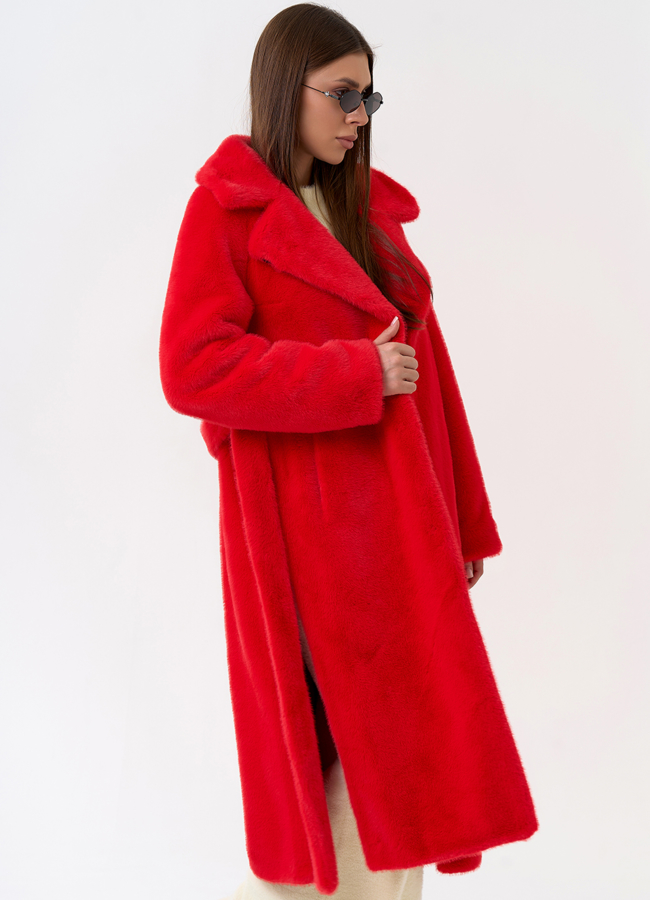 Женское пальто из эко меха с декоративными молниями модель № 31218 универмаг малина