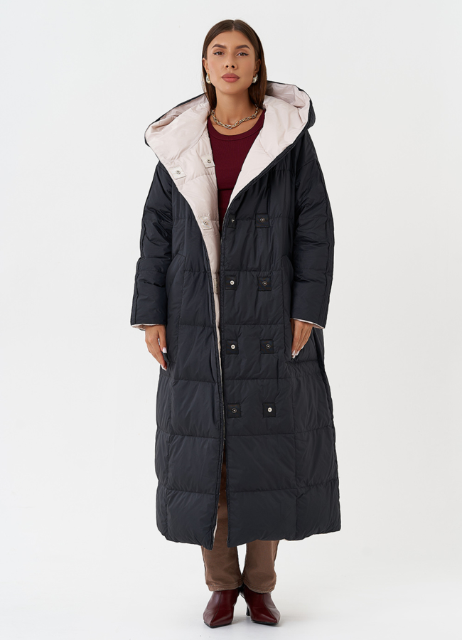 Женский двухсторонний пуховик с капюшоном модель № 28817 универмаг малина