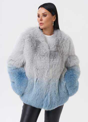 Шуба из меха лисы с принтом деграде