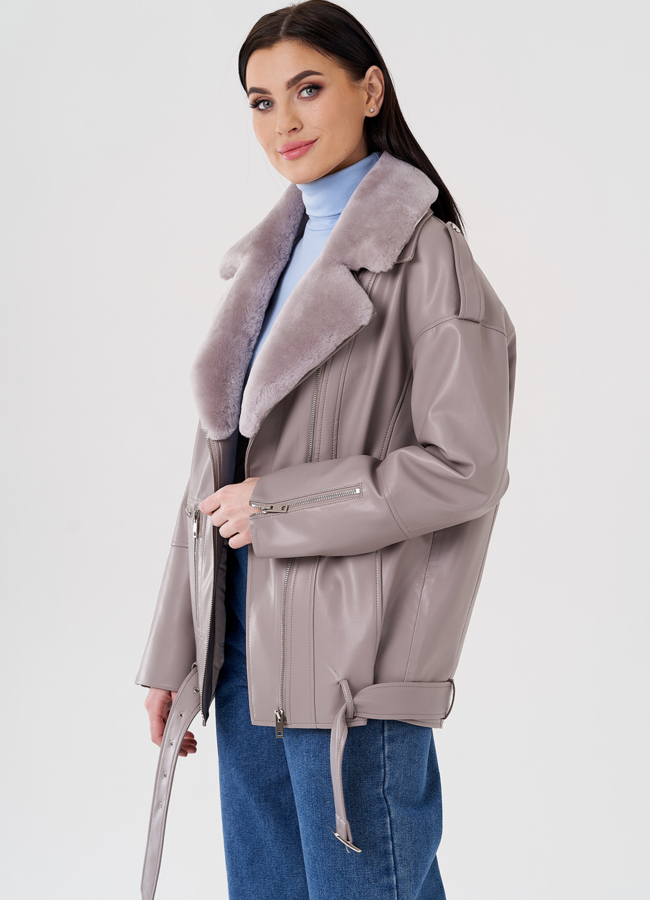 Куртка из эко кожи на утеплителе с натуральным мехом модель № 24214 универмаг малина