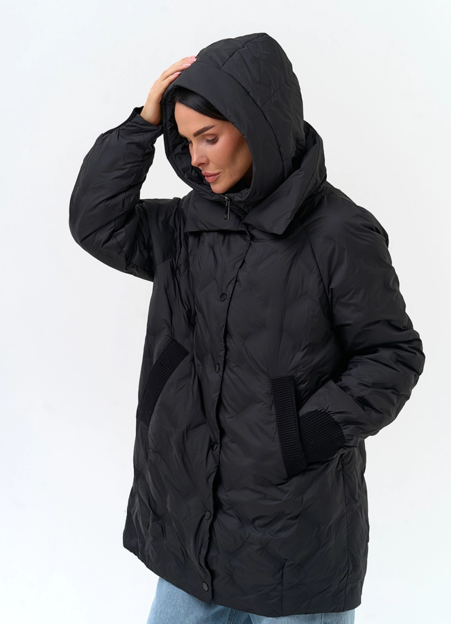 Удлиненная куртка с капюшоном модель № 33792 в кредит
