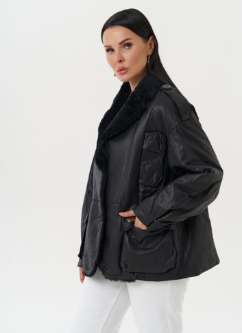 Куртка из натуральной кожи с английским воротником