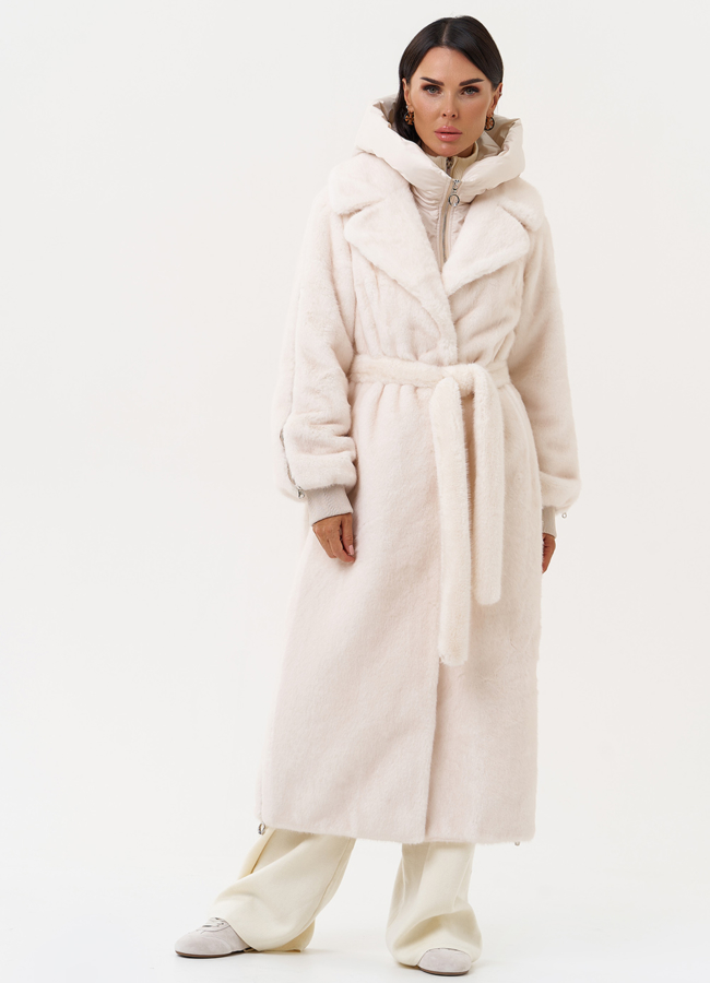 Женская шуба со съёмным капюшоном модель № 31237 меха малина