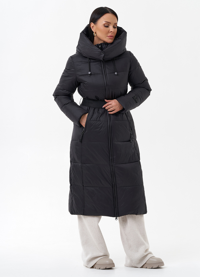 Длинный женский пуховик с капюшоном модель № 29184 универмаг малина