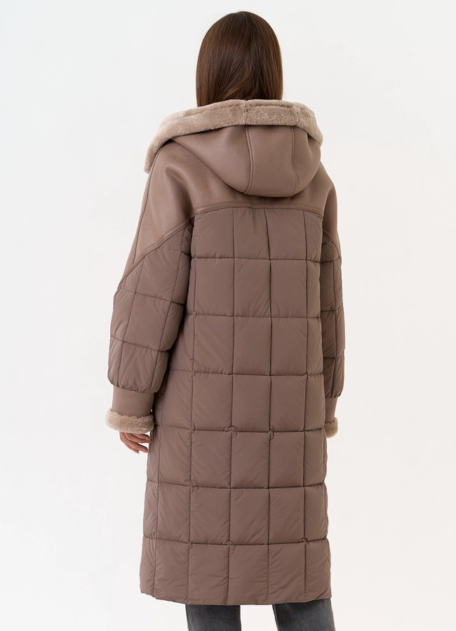 Комбинированный пуховик из эко кожи модель № 31693 в кредит