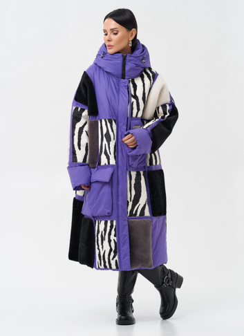 Комбинированный женский пуховик с капюшоном