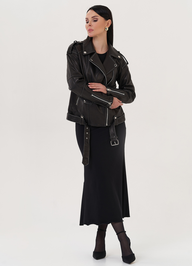 Кожаная куртка с контрастной строчкой модель № 597 в кредит