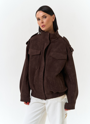 Женская куртка бомбер из эко замши 