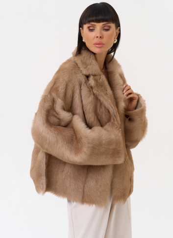Женская натуральная дубленка с английским воротником