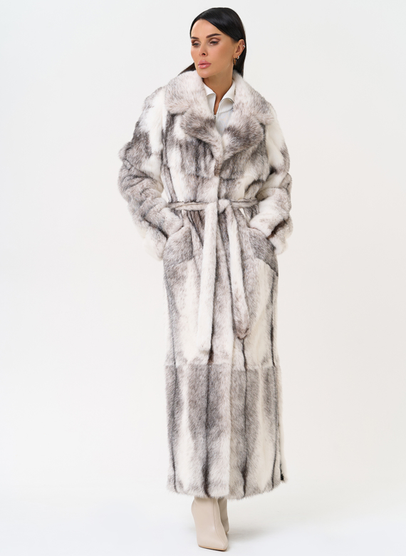 Длинная шуба из норки крестовки cross