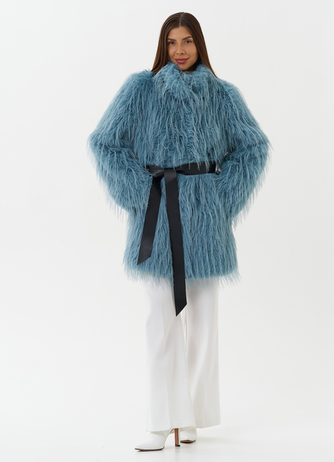 Женская шуба под эко страуса модель № 27808 меха малина