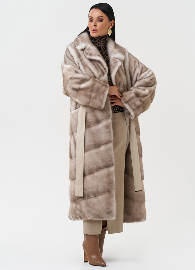 Длинная шуба из меха норки модель № 28126 универмаг малина