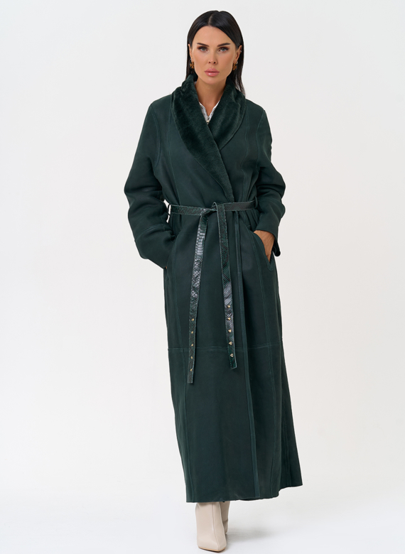 Женская двусторонняя дубленка из меха овчины Cortos с поясом из кожи питона