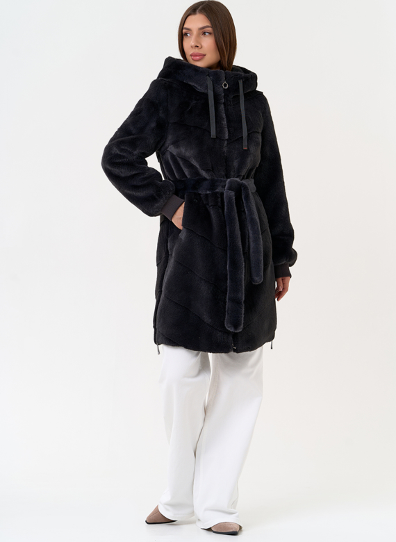 Женская шуба из эко меха с капюшоном