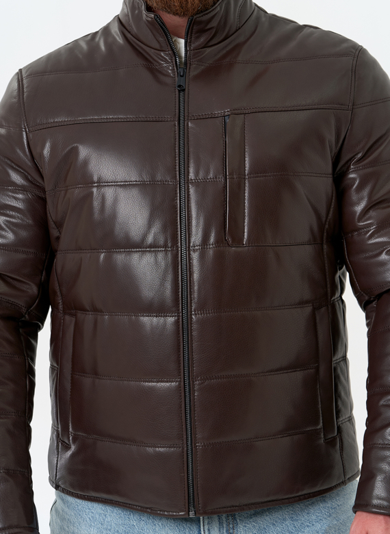 Мужская куртка из натуральной кожи с воротником стойкой