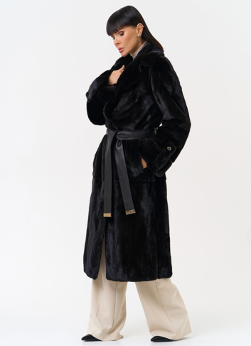 Женская шуба из меха норки blackglama с поясом