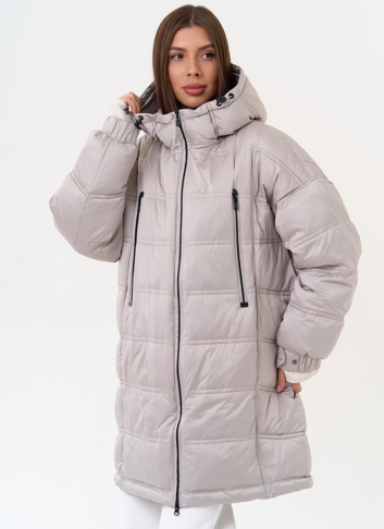 Женский светлый пуховик с капюшоном
