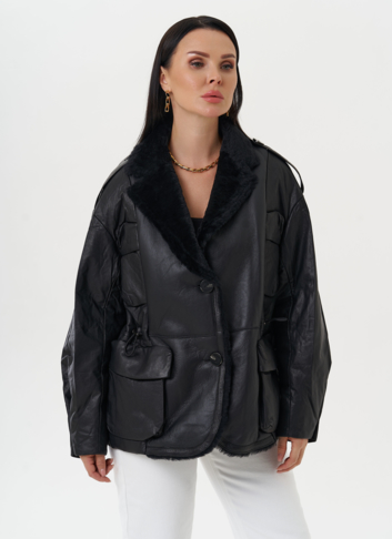 Куртка из натуральной кожи с английским воротником