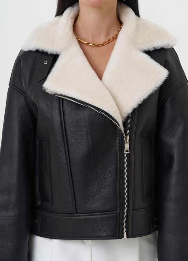 Натуральная дубленка черного цвета модель № 28428 в рассрочку фото