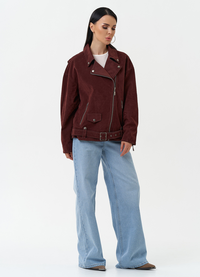 Куртка косуха из эко замши бордового цвета модель № 30374 универмаг малина