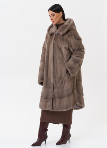 Норковая шуба с капюшоном 