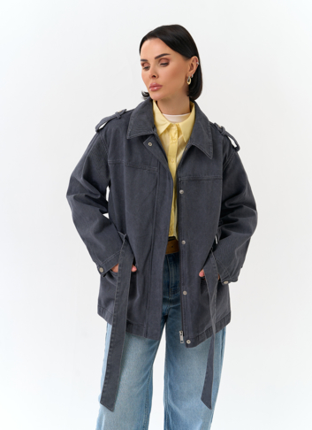 Женская джинсовая куртка с поясом