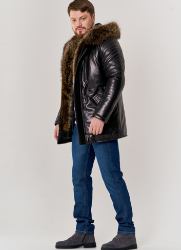 Мужской пуховик из натуральной кожи