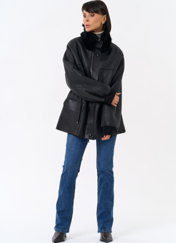 Женская натуральная дубленка с воротником стойкой