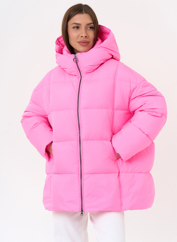 Женский яркий пуховик с капюшоном