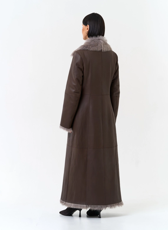 Женская двухсторонняя дубленка с поясом фото