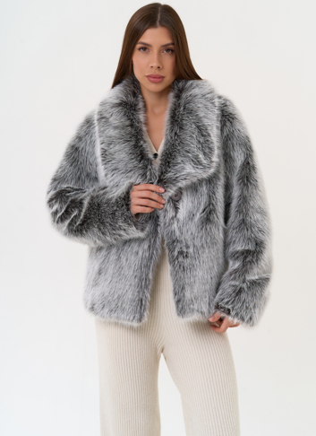 Женская короткая шуба из эко меха с воротником