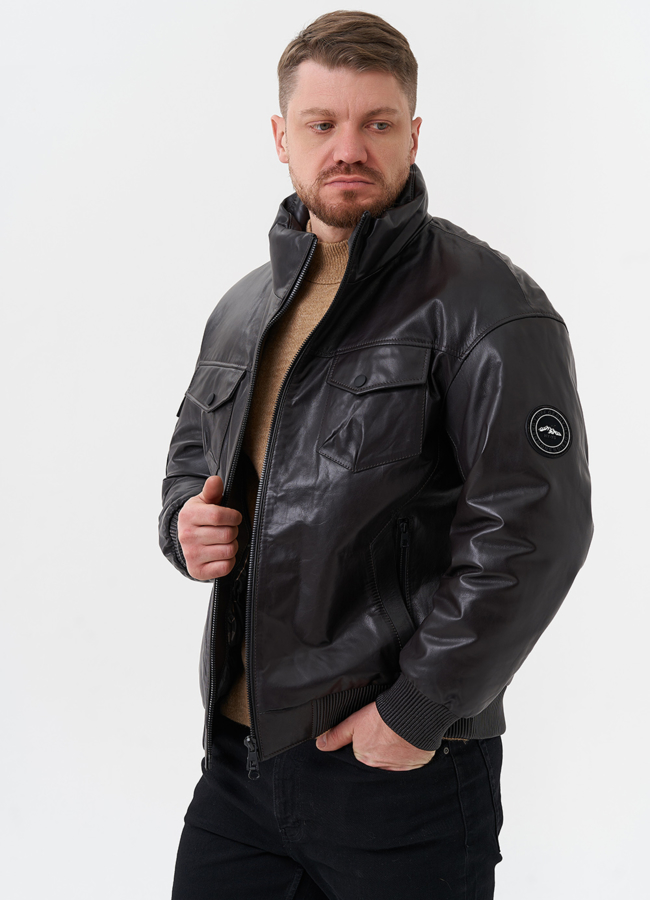 Мужской пуховик из натуральной кожи  модель № 28580 универмаг малина