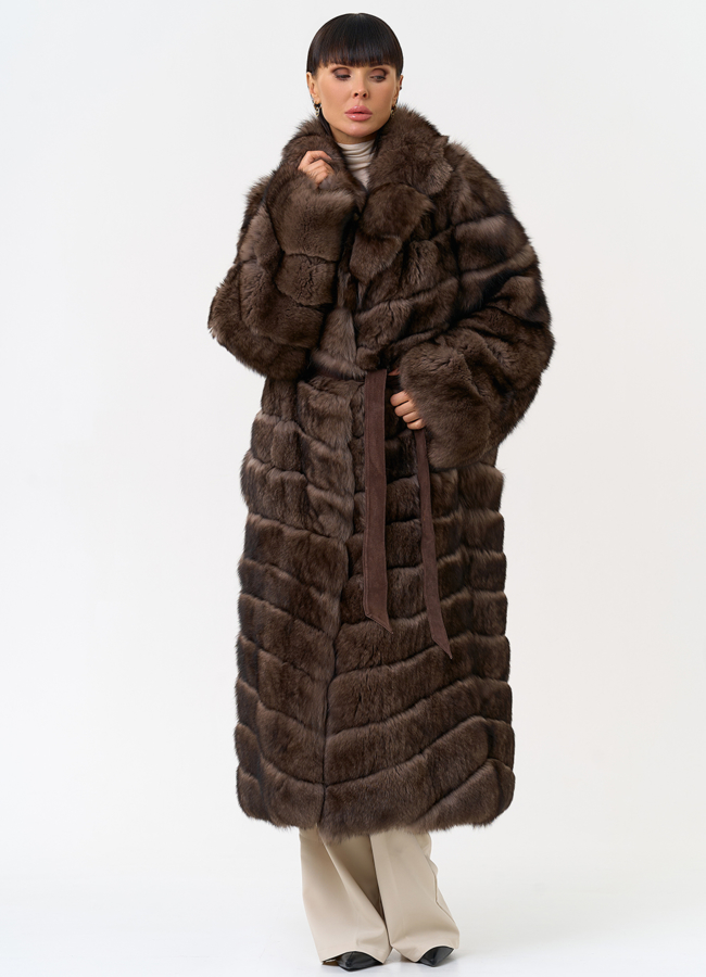 Длинная шуба из меха песца с английским воротником модель № 31670 универмаг малина