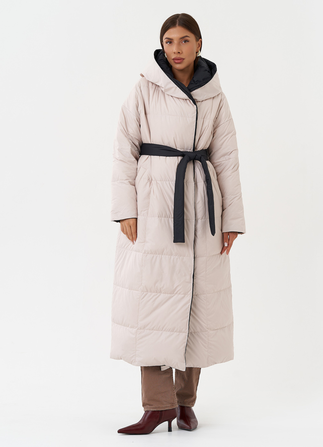 Женский двухсторонний пуховик с капюшоном модель № 28817 универмаг малина