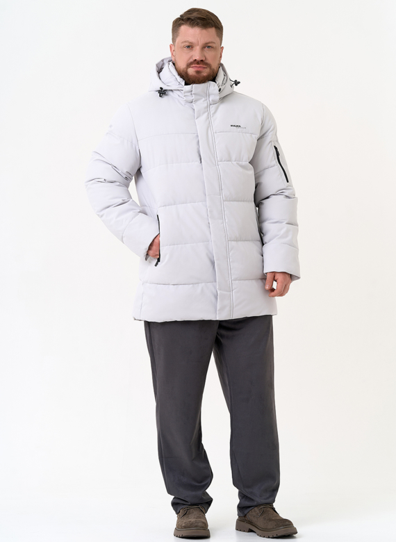 Мужской светлый пуховик с капюшоном