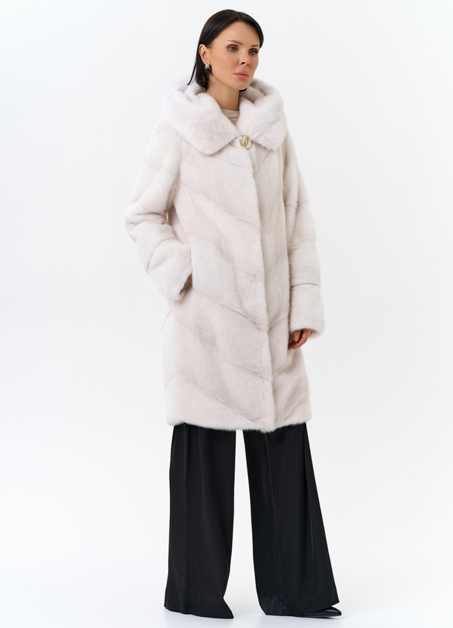 Светлая норковая шуба с капюшоном модель № 24736 универмаг малина