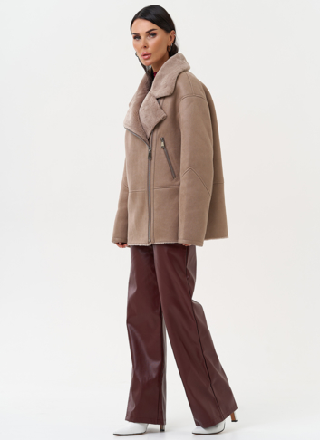 Женская дубленка из эко замши прямого кроя