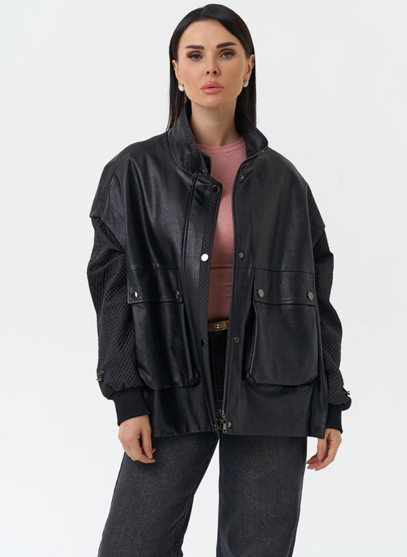 Куртка из эко кожи с воротником стойкой