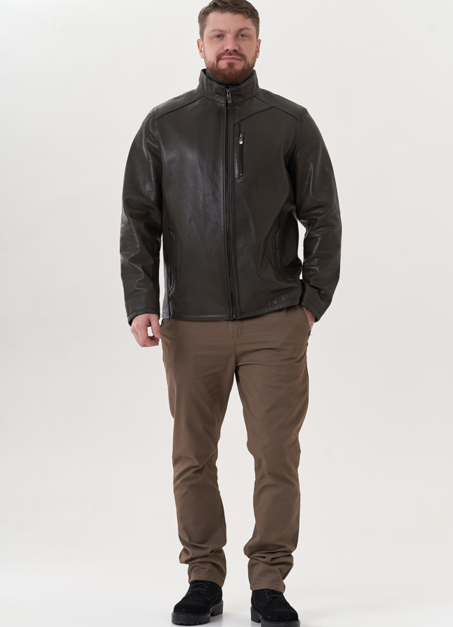 фото Мужская куртка из натуральной кожи в цвете хаки модель № 26824