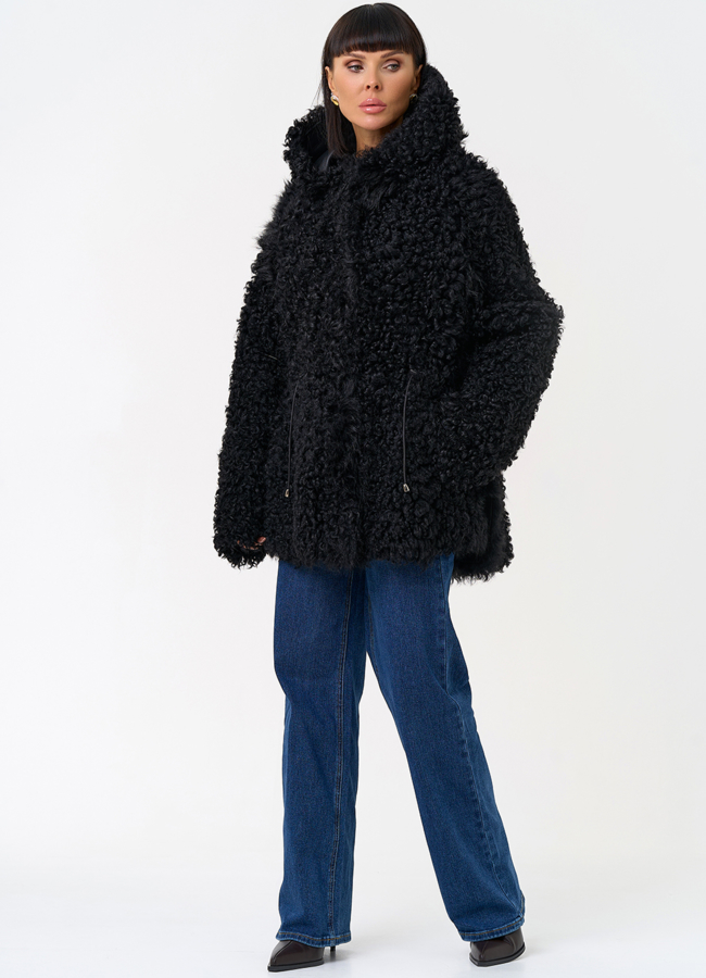 Женская двухсторонняя дубленка с капюшоном модель № 31481 универмаг малина