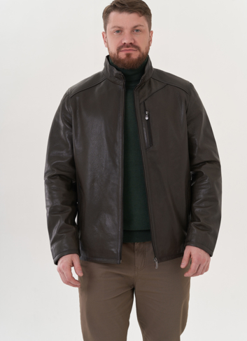 Мужская куртка из натуральной кожи в цвете хаки