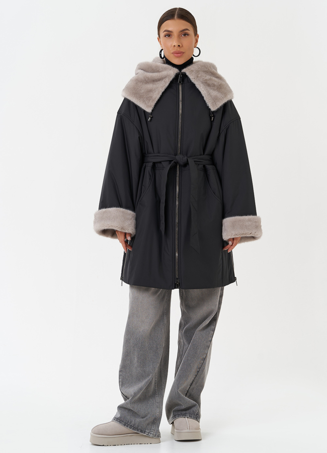 Пуховик с отделкой из эко меха  модель № 28836 в кредит