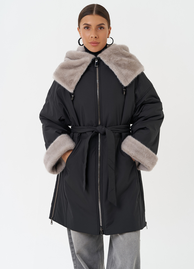 Пуховик с отделкой из эко меха  модель № 28836 в рассрочку