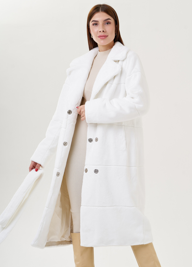 Белое пальто из эко меха модель № 23533 универмаг малина