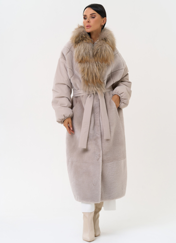 Комбинированное женское зимнее пальто с воротником из меха лисы