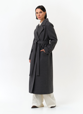 Женское длинное пальто с поясом