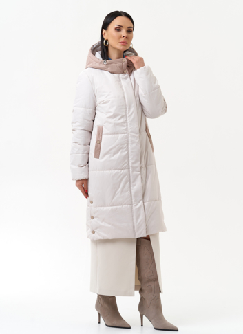 Женское утепленное полупальто с капюшоном