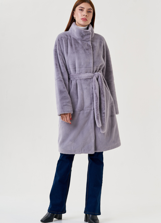 Женское пальто из искусственного меха  модель № 23528 меха малина