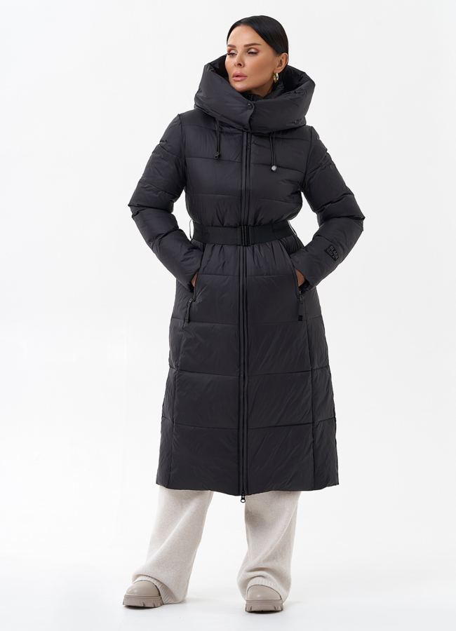 Длинный женский пуховик с капюшоном модель № 29184 меха малина